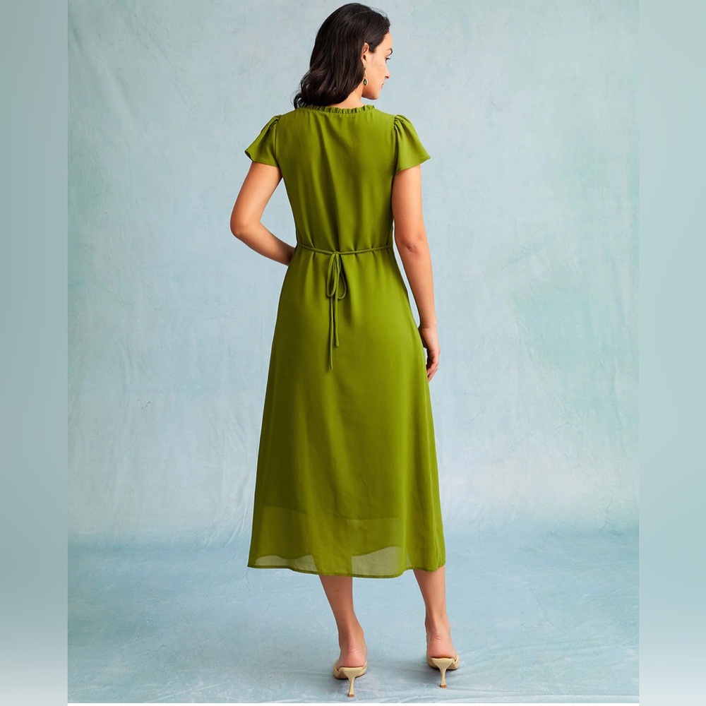 NWT RIHOAS Ruched Trim Poet Sleeve Midi Dress Sz XS - Picture 5 of 8